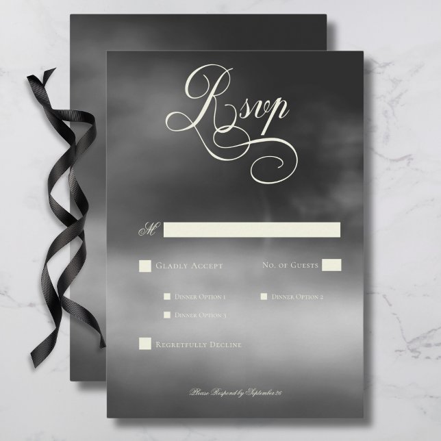 Cartons Réponse Dîner Mariage noir noir noir moody minuit (Dark Moody Midnight Black Fog Wedding Dinner RSVP Card)