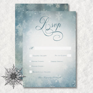 Cartons Réponse Dîner romantique Falling Snow Blue & White Mariage
