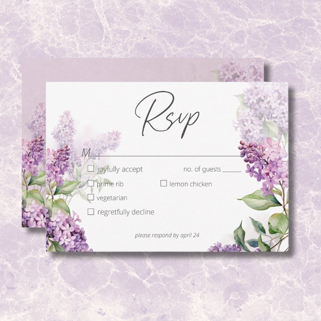 Cartons Réponse Dîner romantique moderne violet & Sage Lilacs (Modern Romantic Purple & Sage Lilacs Dinner RSVP Card)