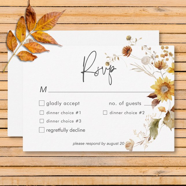 Cartons Réponse Dîner Rustique Delicate Automne Floral Wreath Mari (Rustic Delicate Fall Floral Wreath Wedding Dinner RSVP Card)