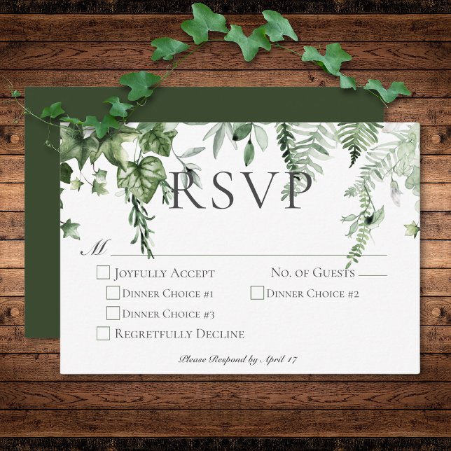 Cartons Réponse Dîner Rustique Ivy & Sage Greenery Green Mariage (Rustic Ivy & Sage Greenery Green Wedding Dinner RSVP Card)