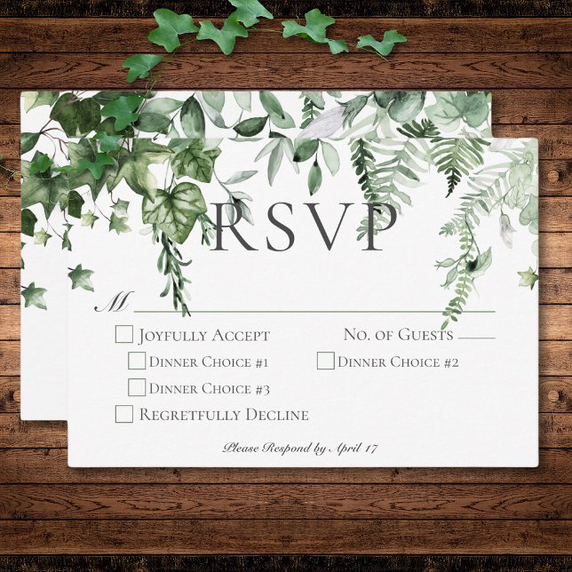 Cartons Réponse Dîner Rustique Ivy & Sage Greenery Mariage (Rustic Ivy & Sage Greenery Wedding Dinner RSVP Card)
