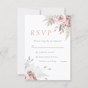 Cartons Réponse Divine Dusty Rose Blush Floral Mariage Vertical