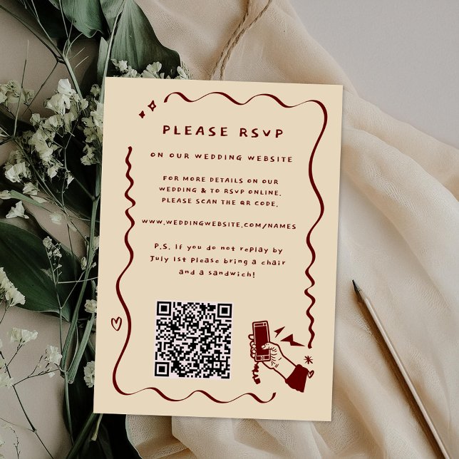 Cartons Réponse Doodle rétro lunaire | Site Mariage Code QR (Créateur téléchargé)