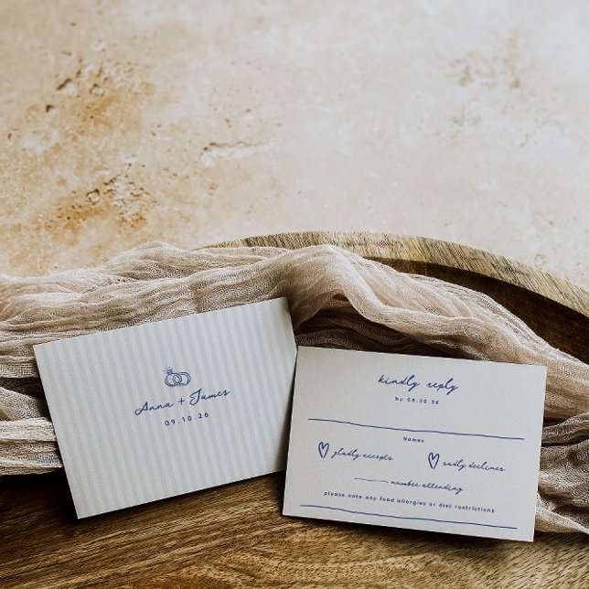 Cartons Réponse Doodle Whimsical Mariage bleu français (Créateur téléchargé)