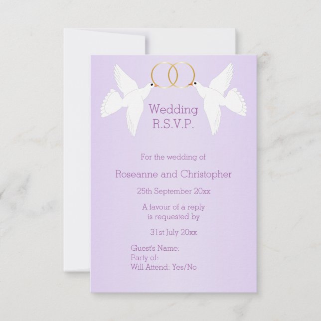 Cartons Réponse Doves Design Mariage couleur Lilac (Devant)