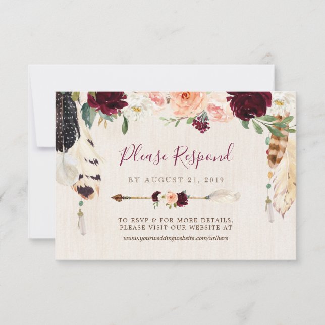 Cartons Réponse Dream Catcher Moon Peach & Burgundy Boho Mariage (Devant)