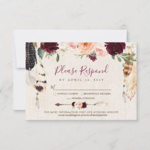 Cartons Réponse Dream Catcher Moon Peach & Burgundy Boho Mariage