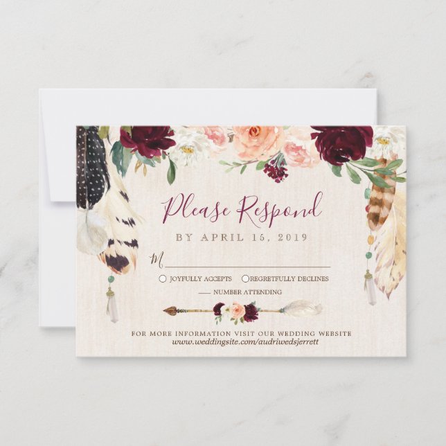 Cartons Réponse Dream Catcher Moon Peach & Burgundy Boho Mariage (Devant)