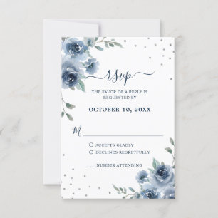 Cartons Réponse Dusty Blue Ardoise Floral Botanique Chic Mariage