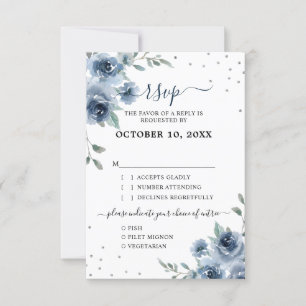 Cartons Réponse Dusty Blue Ardoise Floral Botanique Chic Mariage