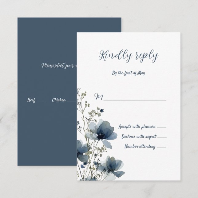 Cartons Réponse Dusty Blue Botanical Wedding (Devant / Derrière)