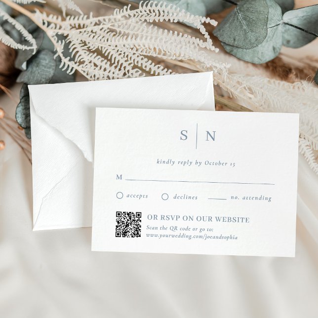 Cartons Réponse Dusty Blue Chic | Traditionnel et QR Code (Créateur téléchargé)