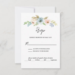 Cartons Réponse Dusty Blue élégant Floral Rustic Mariage