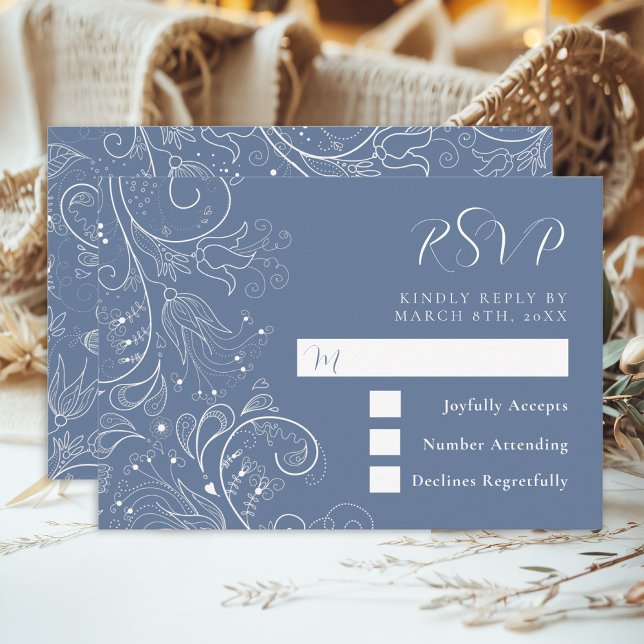 Cartons Réponse Dusty Blue élégant Mariage floral (Créateur téléchargé)