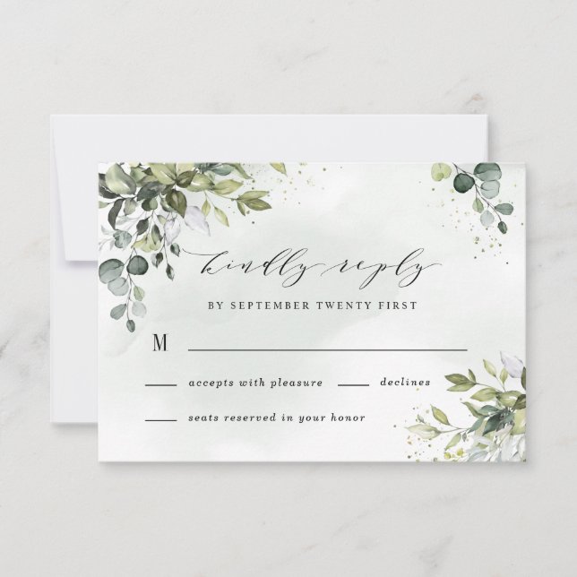 Cartons Réponse Dusty Blue Eucalyptus Vert Mariage Succulent (Devant)