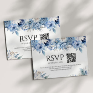 Cartons Réponse Dusty Blue Floral Fleurs Jardin Mariage QR Code