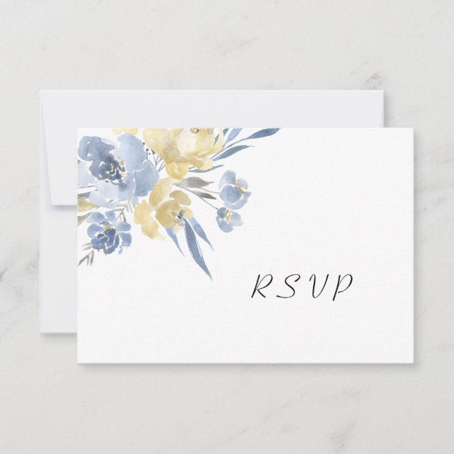 Cartons Réponse Dusty Blue Floral Mariage buffet (Devant)