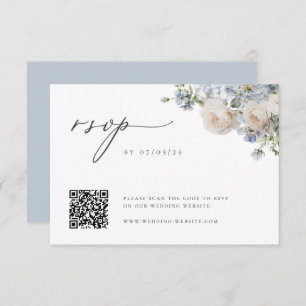 Cartons Réponse Dusty Blue Garden Floral Mariage QR Code