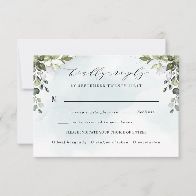 Cartons Réponse Dusty Blue Green avec le choix de repas Boho Maria (Devant)