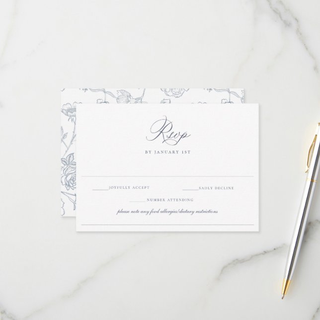 Cartons Réponse Dusty Blue Mariage Aliments Allergie Régime alimen (Devant/Arrière en situation)