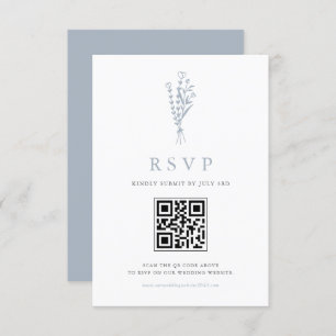 Cartons Réponse Dusty Blue Minimailist Bouquet QR Code Mariage
