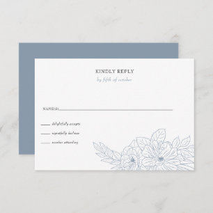 Cartons Réponse Dusty Blue Minimal Élégant Mariage floral croquis