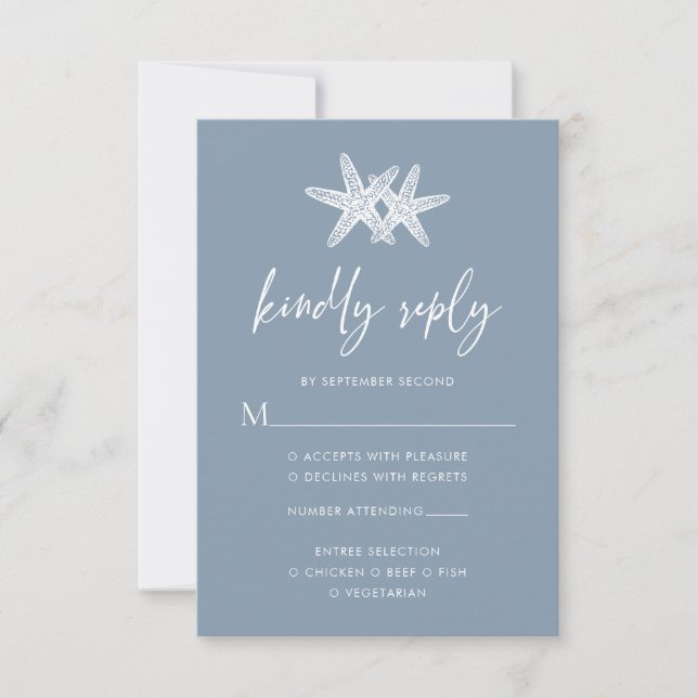 Cartons Réponse Dusty Blue Modern Beach Starfish Mariage (Devant)