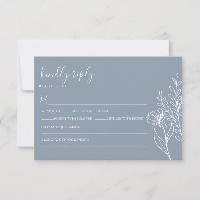 Cartons Réponse Dusty Blue Modern Minimalist Wedding Elegant (Devant)