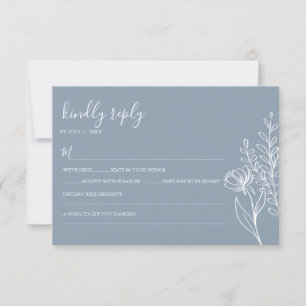 Cartons Réponse Dusty Blue Modern Minimalist Wedding Elegant