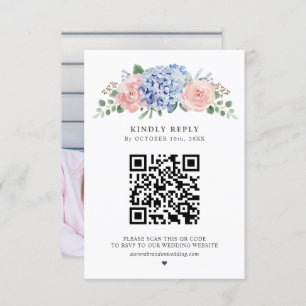 Cartons Réponse Dusty Blue Pastel Pink hydrangeas Mariage QR Code