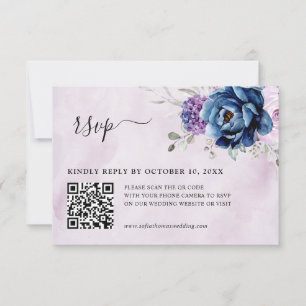 Cartons Réponse Dusty Blue Purple Navy Lilac Blooms Mariage QR