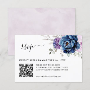 Cartons Réponse Dusty Blue Purple Navy Lilac Blooms Mariage QR