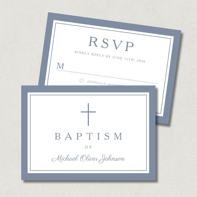 Cartons Réponse Dusty Blue Religious Cross Boy Baptism  (Dusty Blue Religious Cross Boy Baptism RSVP Card)