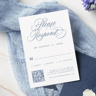 Cartons Réponse Dusty Blue Romantic Calligraphie Mariage QR Code