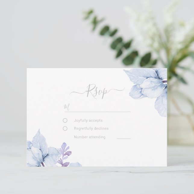 Cartons Réponse Dusty Blue Sky Blue Aquarelle Mariage Floral (Debout devant)