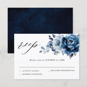 Cartons Réponse Dusty Blue Slate Navy Floral Botanal Mariage