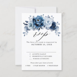 Cartons Réponse Dusty Blue Slate Navy Floral Botanal Mariage