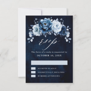 Cartons Réponse Dusty Blue Slate Navy Floral Botanal Mariage RSV
