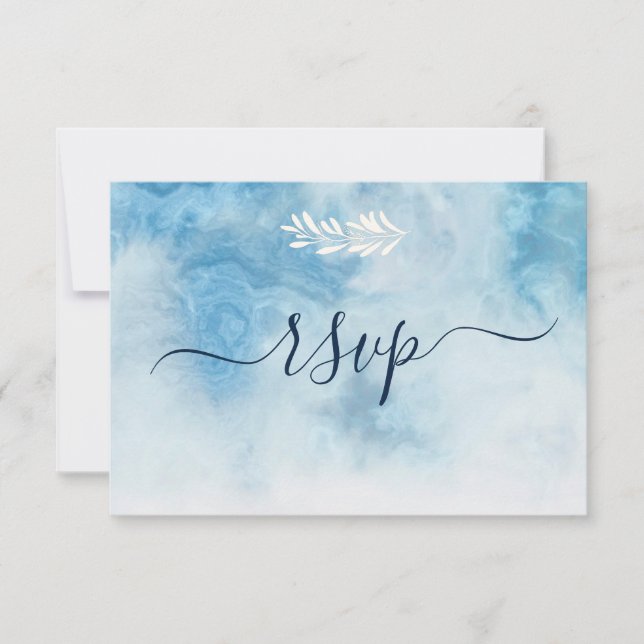 Cartons Réponse Dusty Blue Winter Script Calligraphie White Branch (Devant)