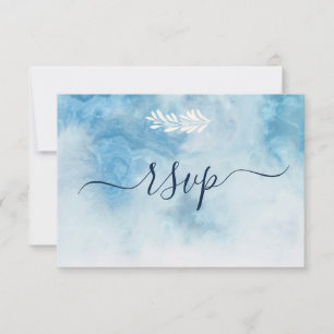 Cartons Réponse Dusty Blue Winter Script Calligraphie White Branch