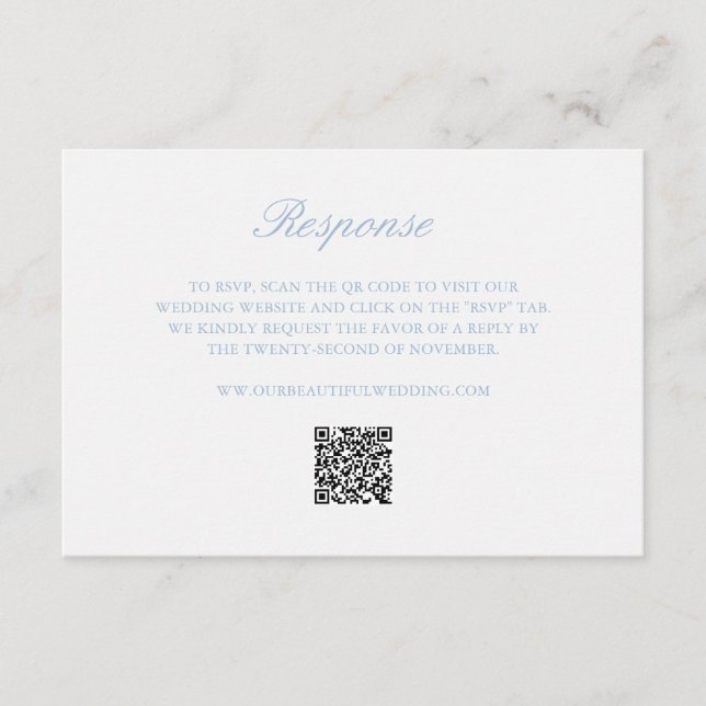 Cartons Réponse Dusty Blue Wreath Monogramme QR Code Mariage éléga (Devant)
