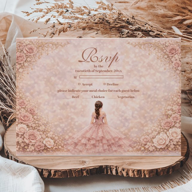 Cartons Réponse Dusty Blush Rose Garden Quinceañera (Créateur téléchargé)