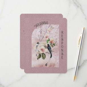 Cartons Réponse Dusty Bourgogne Magnolia Blossoms and Bird Mariage