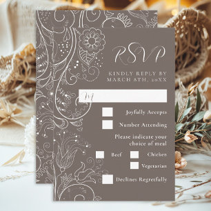 Cartons Réponse Dusty Brown Élégant Floral Mariage choix de repas