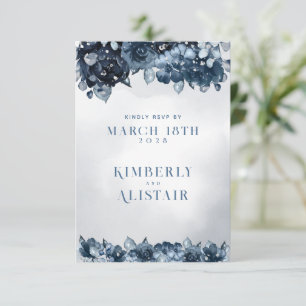 Cartons Réponse Dusty Navy Blue Silver Mariage Retourner le courri