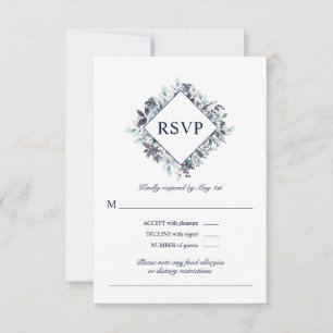 Cartons Réponse Dusty Navy Blue Watercolor Floral Mariage