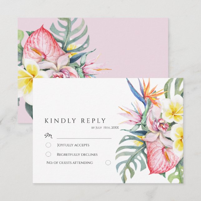 Cartons Réponse Dusty Pink Tropical Floral Botanical Wedding (Devant / Derrière)