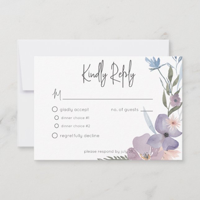 Cartons Réponse Dusty Purple & Blue Boho Floral Mariage (Devant)