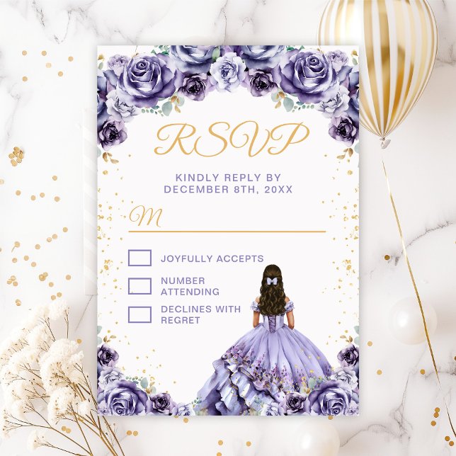Cartons Réponse Dusty Purple Princess Floral Quinceañera (Créateur téléchargé)